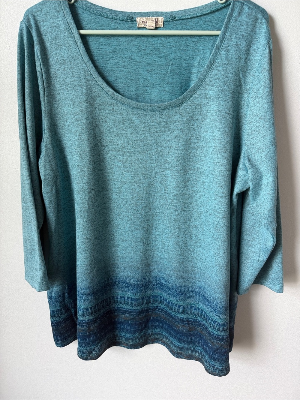 ONE WORLD Teal Ombre Scoop Neck Sweater xl